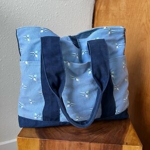 Canvas Tote Bag in Light Blue and Navy